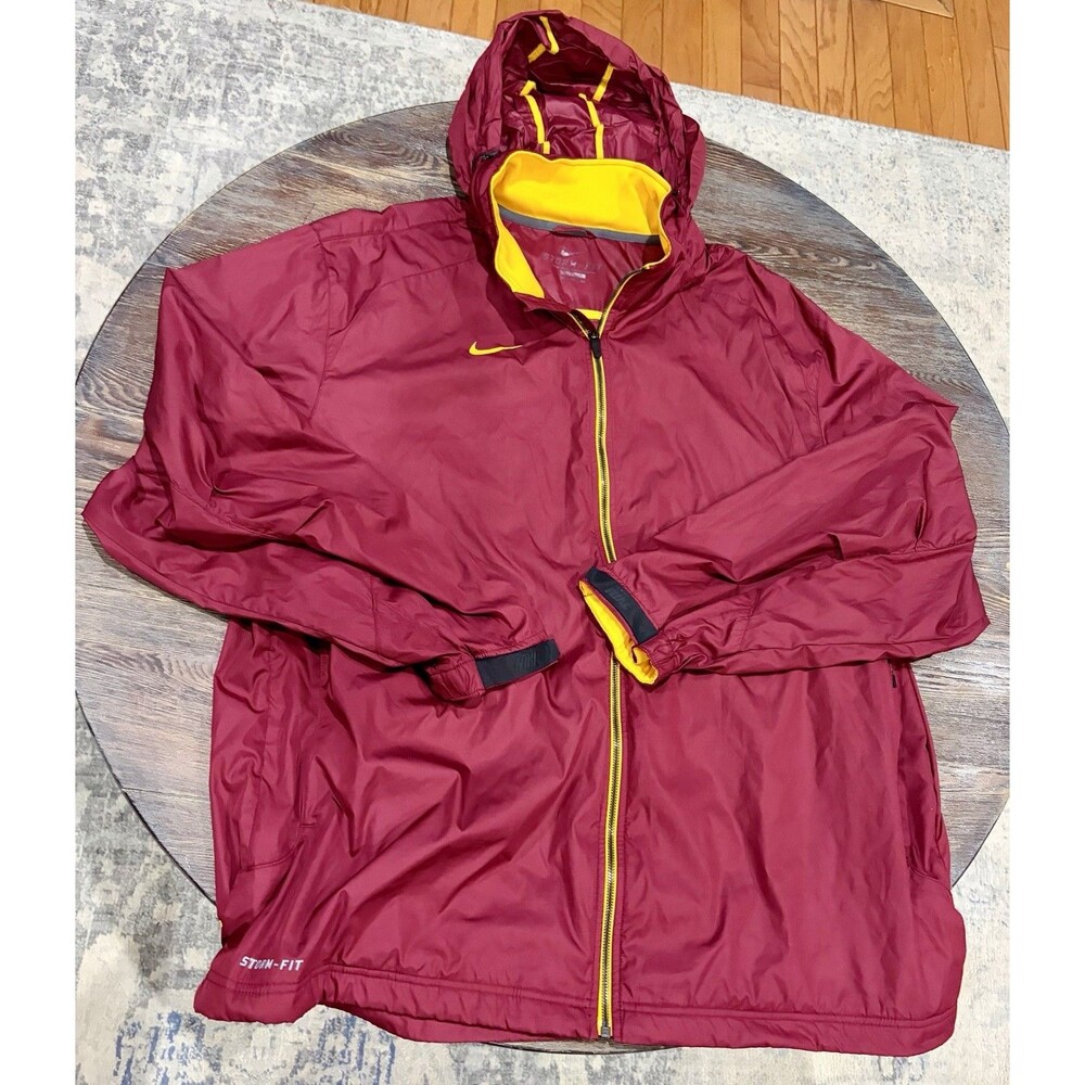 NIKE Storm-Fit Full Zip Hooded Windbreaker Jacket - Cardinal Red & Gold - 3XL